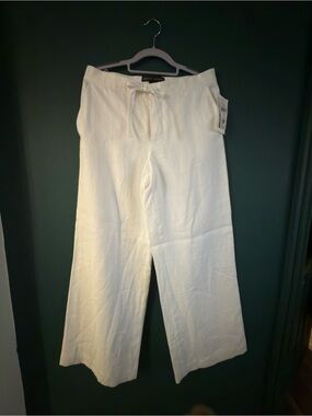 Ralph Lauren White Ramie Drawstring Wide-Leg - resort wear, travel, beach
